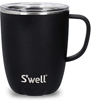 S'well Mug with Handle, Black Onyx, 350ml. Vacuum Insulated Stainless Steel Travel Mug with Handle, On-The-Go Travel Cup with Slide-Open Lid - and Dishwasher Safe