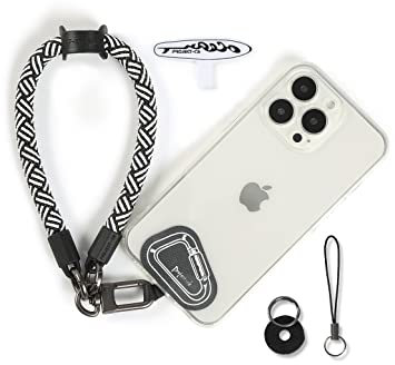 project-cb Handgelenkschlaufe Handy,Handy Handykette Pads ×2, Handyhülle Halterung,Handgelenkschlaufe für Schlüssel, AirPods, Kamera(Weiß-Schwarz, 30cm)