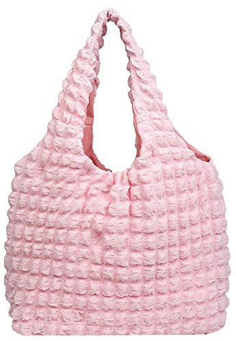Anopo Damen Puffer Tote Bag Tasche Boho Handtasche Gepolsterte Umhängetasche mit Wolke Blase Entwurf Weich Leicht Rosa