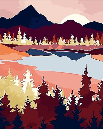 Artnapi Malen nach Zahlen Erwachsene mit Rahmen | DIY Handgemalt | Braune Landschaft | Kit für Anfänger und Erwachsene | Set inklusive Acrylfarben & Pinsel | 40x50cm Leinwand | Ideal als Geschenk