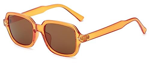 YOJUED Vintage Rechteck Ovale Sonnenbrille Damen Herren Gelb Gradient Brille Retro Tinted Sunglasses UV 400 Schutz (Orange/Tee)