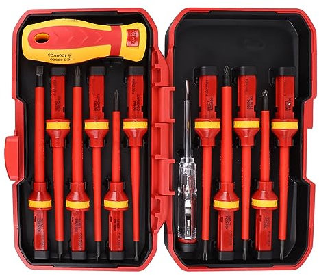 Set di Cacciaviti per Elettricista Isolati da 1000 V, Tutto in Cacciavite Torx Pozidriv Magnetico Professionale da 13 Pezzi CR-V con Impugnatura Ergonomica Quadrato