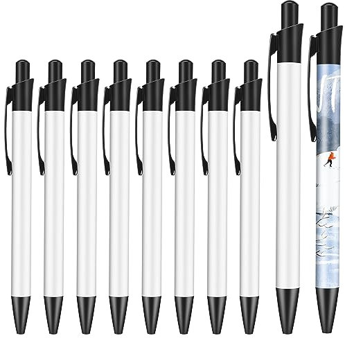 Wobekuy Lot de 10 stylos à sublimation avec film rétractable, stylo de transfert de chaleur, corps en aluminium enduit, stylo à bille de sublimation, stylo personnalisé pour bricolage, bureau, école