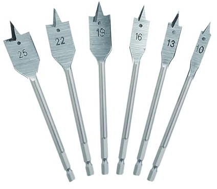 NORTOOLS 6 Stück Professional Flachschneider Holz Bohrer Set 1/4 Quick Change Welle Hole Cutter Werkzeuge für Holzbearbeitung DIY Liebhaber Tischler (10-13-16-19-22-25 mm)