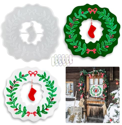 Weihnachten Silikonform DIY Weihnachten Kränze Weihnachten Deko Hängende Ornamente, Weihnachtskranz Tür Girlande Dekorative Kranz Weihnachten Gießform Epoxidharz Anhänger Form für Fenster Baum Kamin