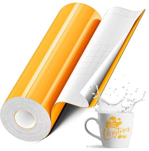 EPRCUT Yellow Permanent Vinyl Roll, Glossy 12 x 50 FT Adhesive Vinyl, Yellow Vinyl for All Cutting Machine, Craft Cutter, DIY, Mug, Home Decal