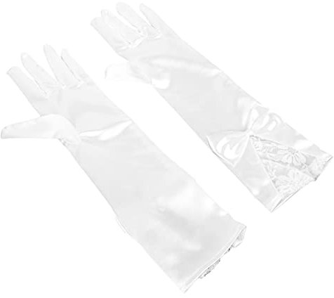 Holibanna 1 Paar Hochzeitskleid Handschuhe Hochzeit Brauthandschuhe Hochzeitshandschuhe Für Die Braut Brauthandschuhe Tüll Braut Spitzenhandschuh Satin Strasssteine Fräulein Lang Weiß