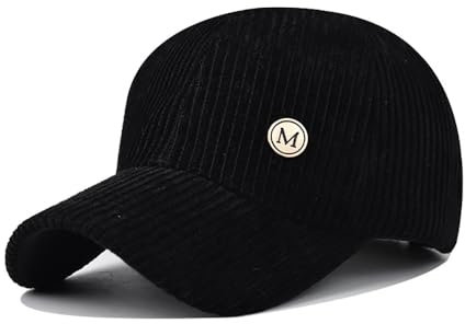 DOwrap Unisex Classic Vintage M Metal Label Cord Herren Baseball Cap Outdoor Sport Cap Dad Hat, Schwarz , 58