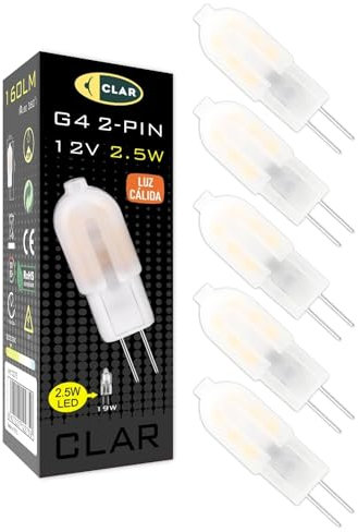 CLAR - G4 LED Warmweiss, G4 LED, G4 LED 12V, LED G4, LED G4 12V, 12V LED, LED 12V, 12V LED Lampe, LED G4 Warmweiss, LED Leuchtmittel G4 2.5W (Pack 5)