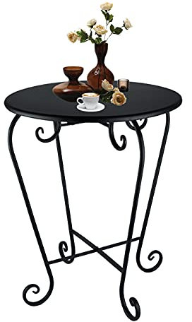 Beistelltisch Outdoor Balkontisch,Metall Gartentisch Kaffeetisch Klein Balkontisch Witterungs beständiger Anti-Rost-Außen-Beistell Tisch,Outdoor-Beistell Tisch für Garten,Veranda,Balkon,Hof,Schwarz