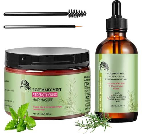Rosmarinöl Haare,2Stk Rosemary Oil Hair,100g&60ml Stärkende Haarmaske | Rosemary Oil for Hair Natürliches Ätherisches Bio-Rosmarinöl für Trockenes Haar, Rosemary Mint Oil, Haarpflegeöl Kopfhaut