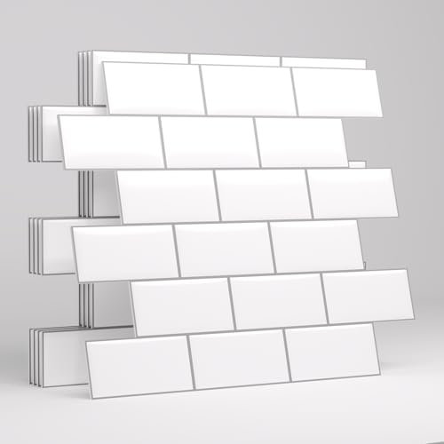Ezcasch 3d Fliesenaufkleber (5 Stk. 30.5x30.5cm) 2.2mm Dicke Klebefliesen Küche Selbstklebende fliesen Premium Bad Fliesenaufkleber als Wandschutz Fliesendekor, Weiß