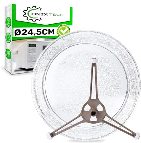 Verre Plateau Micro Onde Universel de Diamètre Ø 24,5 cm Convient pour LG et D'autres Marques avec une Assiette Micro Onde de 245 mm - Le Kit Comprend un Support Plateau Micro Onde - ONIX TECH