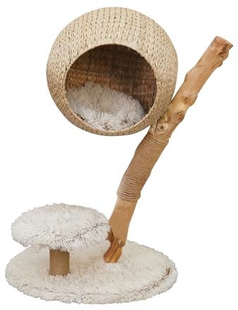Dehner Lieblinge Kratzbaum AVA, Katzenbaum robust, Kletterbaum für Katzen, ca. 58 x 83 x 48 cm, Plüsch/Spanplatte/Jute/Holz, beige/weiß