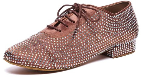 SWDZM Herren Praxis Ballroom Dance Schuhe Wildleder Sohle Lace-Up Salsa Professional Dancing Schuhe,Bronze,EU 37.5