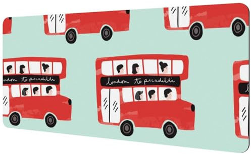 Red London Doppeldecker-Bus-Mauspad, großes Mauspad für Büro, Zuhause, Laptop, rutschfeste Gummiunterseite, Gaming-Mauspad, Tastatur-Schreibtischunterlage, 890 x 400 mm