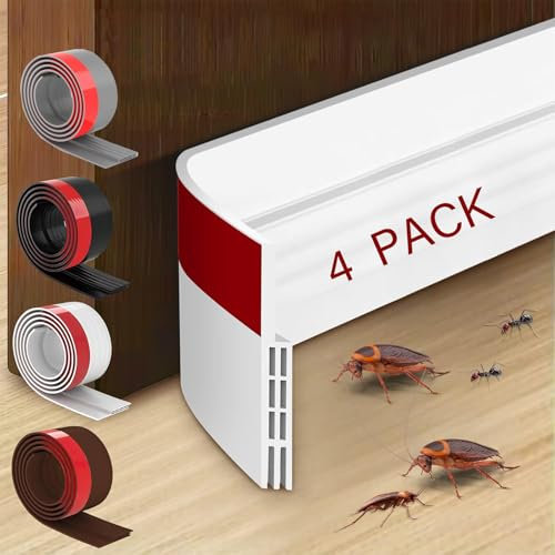 4 Pack Draft Excluder for Doors,Self Adhesive Draught Excluder Door,Under Door Sweep Weather Stripping Soundproof Rubber Bottom Seal Strip,2 W x 39 L