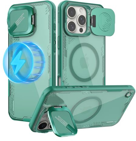 Nillkin Iceblade Prop for iPhone 16 Pro Max Case,Compatible with MagSafe,Aluminium Mirror Cap with Stand Function,Ultra-Thin fashion Urban Style,for iPhone 16 Pro Max Cover-Green