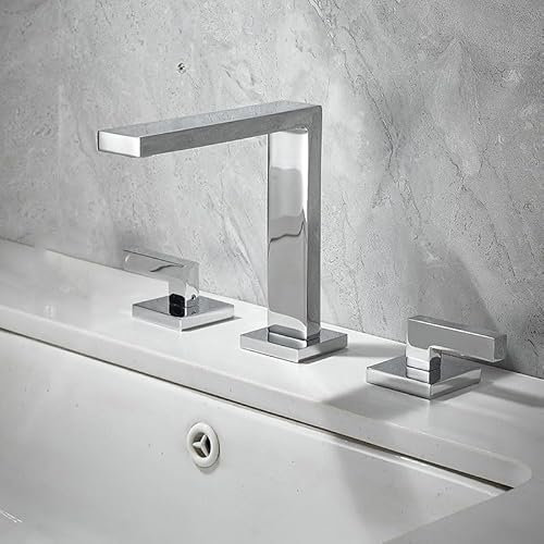 Rubinetto miscelatore moderno a doppia leva per lavabo da bagno a 3 fori, finitura cromata calda e fredda
