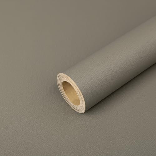 Hode Kunstleder Selbstklebend Grau 44x300cm, Lederflicken Selbstklebend, Leder Reparatur für Sofa, Lederfolie für Autositze Jacken, Möbelfolie Lederoptik