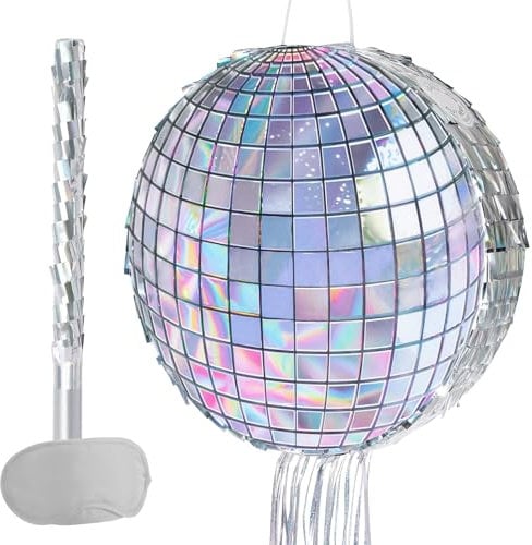 WERNNSAI Disco Party Pinata - Silber Discokugel Pinata mit Augenbinde und Stab Hip Hop 80er 90er Jahre Retro Tanz Disco Party Dekoration Supplies für Geburtstag Hochzeit Neujahr Dekorationen
