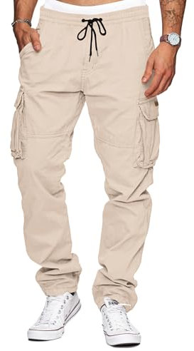 TARAINYA Pantalon Cargo Homme Coton Baggy Chino Cordon de Serrage avec Poches Abricot L