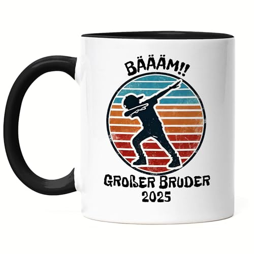 Hey!Print Bääm! Großer Bruder 2025 Tasse Schwarz Ankündigung Dab Geburt Nachwuchs Schwangerschaft