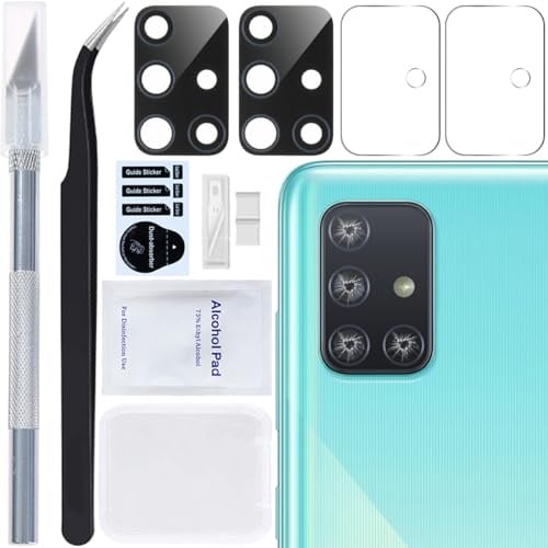 ZHUROUPU 2 Stück für Galaxy A71 Rückkamera Glas Ersatz mit Kleber vorinstalliert kompatibel für Galaxy A71 4G SM-A715F/DS SM-A715F/DSN (Schwarz)
