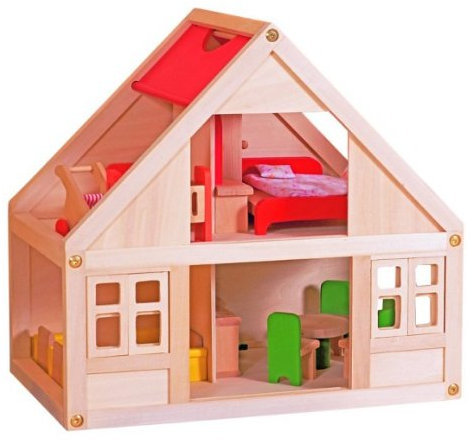 alles-meine.de GmbH PUPPENHAUS - Haus PUPPENSTUBE Puppen Holz Woody Holzspielzeug - Holzpuppenhaus - 2 Etagen mit Dach - Kinderland