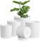 Homeuouz 5 Packs Blumentopf mit Untersetzer, 17.8cm/15.2cm/14cm/12.7cm/10.2cm Pflanzentopf, Plastik Übertopf, Hydrokultur Topf, Blumentöpfe Set Ideal für Innen und Balkongärten,Weiß