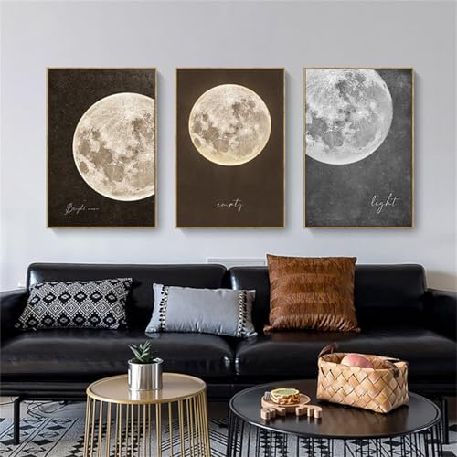Uixxducc 3er Poster Set, Moderne Kreativer Mond Bilder Poster & Kunstdrucke, Wandbilder Wanddeko Wohnzimmer Schlafzimmer, Bilder ohne Rahmen (30x40cm,ABC)