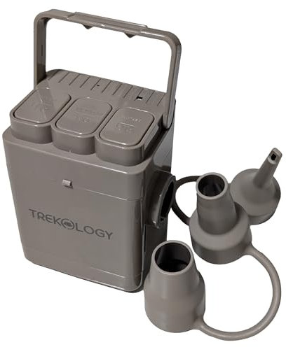 TREKOLOGY Electric Air Pump for Inflatables – High-Efficiency Airbed Pump with 3 Nozzles for Mattress, Pool Floats, Paddling Pools, Camping Air Beds & Toys – Rechargeable & Portable Design