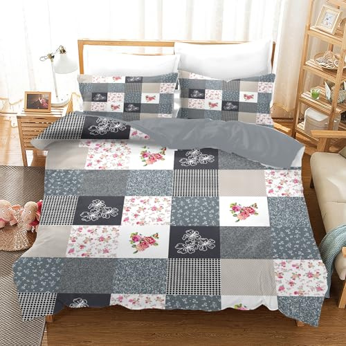 KAIDAARTLH Set di biancheria da letto a quadri 220x240cm, copripiumino moderno a quadri in microfibra per bambini, con cerniera e 2 federe 50x75cm (B, 220x240cm)