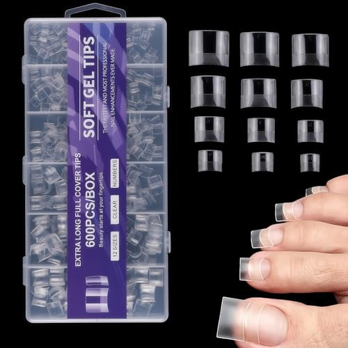 Mrltau Lot de 600 faux ongles en gel souple à coller sur les orteils, faux ongles d'orteils transparents (12 tailles)