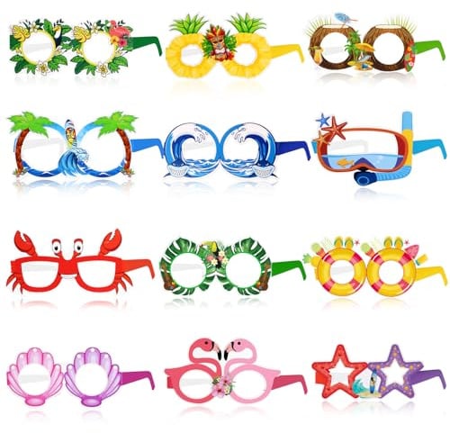 Hawaii Party Deko Brille Partybrillen Set Witzige Brillen 12 Stück Papier Partybrille Fotobox Accessoires Kinder Lustige Sonnenbrille Pool Party Foto Requisiten Spaßbrille Für Strand Sommerfest