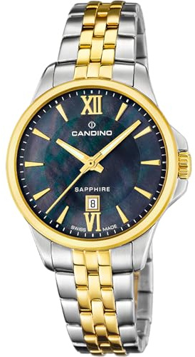 Candino Swiss Damenuhr Analog aus Edelstahl 316l Multi | Quarzwerk, Widerstandsfähiges Saphirglas, Wasserdicht 5 ATM, Kalender C4767/7, Couple Classic