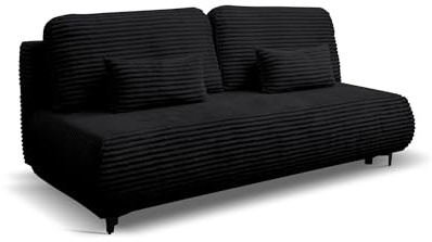 VENASI MÖBEL Ecksofa mit Schlaffunktion Etna, Schwarz Cordstoff | Sofa mit Bettkasten, Schlaffläche 150 × 205 cm, inkl. Kissen & Aufbauanleitung