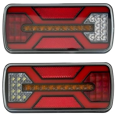 MelTruck LED Anhänger Rückleuchten Set, 6 Funktionen, Kabel 240mm | Zusätzlich Kennzeichenbeleuchtung; Smart Load, 69 LEDs je Leuchte, IP67