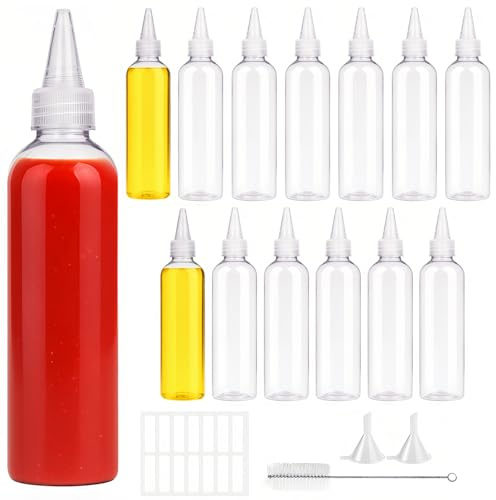 Nadisean 14 Stk Quetschflasche 120ml, Squeeze Flasche Klein Spritzflaschen | Saucenflasche mit Deckel, Soßenflaschen, Squeeze Bottle mit Trichter, Etiketten, Dosierflasche für öl, Sauce, Flüssigkeiten