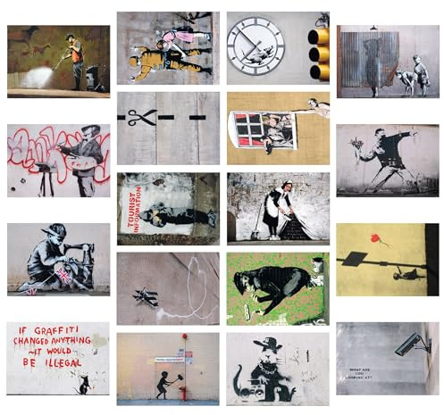 Banksy Postkarten 18er/6er Set mit berühmten Street Art Motiven zu Weihnachten & Geburtstag - Premium Karten auf dickem Papier, beidseitig bedruckt, beschreibbar - Kunst & Geschenkidee (18 Piece Set)