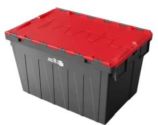 RACK IT STACK IT Large Stackable Storage Tote Boxes with Attached Lids, 62 Litre Capacity, 30kg Load, Choice of Coloured Lids (Red)