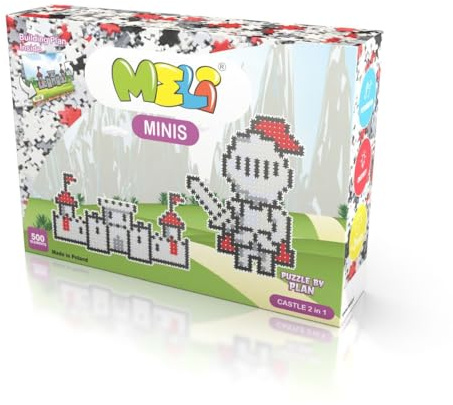 Meli Minis Castle 2in1 Set – 500 Bausteine für Kinder ab 3 Jahren, Kreativspielzeug, Burgen & Ritter Bauen, Aufklappanleitung (48x69 cm), BPA-frei, CE-Zertifiziert