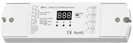 Decodificatore DMX512 4CH 5A PWM CV RDM Decodificatore DMX 512 12V 24V Colore singolo CT RGB RGBW Controller for strisce LED Driver 4 in 1 D4-L