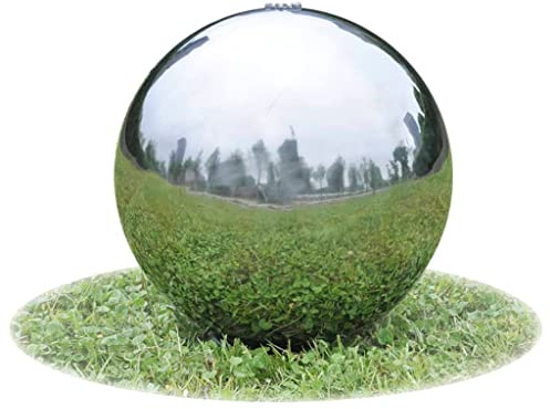 Ziaphsol Fuente de jardín de acero inoxidable, esfera con LED, 30 cm, 12 ledes, color blanco, fuente de agua para estanque, terraza al aire libre, balcón, con enchufe para flujo de agua uniforme