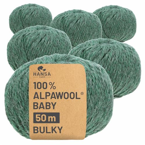 HANSA-FARM | 100% Baby Alpakawolle in 50+ Farben (kratzfrei) - 300g Set (6 x 50g) - weiche Alpaka Wolle zum Stricken & Häkeln in 6 Garnstärken by Hansa-Farm - Smaragd Heather (Grün)