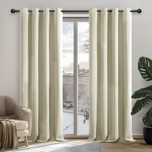 Deconovo Verdunkelungsvorhang Gardine Kinderzimmer Verdunkelungsgardine Schlafzimmer Kälteschutz, 160x132cm(HöhexBreite), Hellbeige, 2er Set
