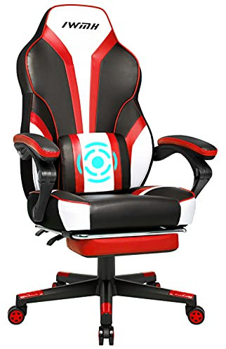IntimaTe WM Heart Gaming stuhl,Racing stuhl mit hoher Rückenlehne,Ergonomischer Gamer Stuhl mit Massage-Lendenstütze,Schreibtischstuhl Drehstuhl mit klappbarer Fußstütze,Rot