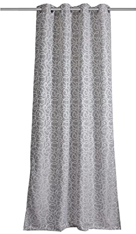 LANDKING Ösenschal, Gardine, Vorhang, Dekoschal, ROSI Kringel, Jacquard, Blickdicht, 8 Ösen, 140 x 245 cm, Landhaus, Vintage, Polyester, Farbe grau
