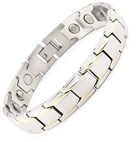 はち Magnetarmband für Frauen und Männer 3500 Gauss starkes Magnetisches Armband Damen Einstellungswerkzeug und Geschenkbox (Silber und Gold(MEN))