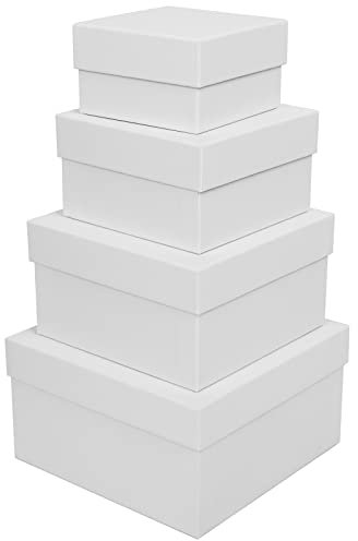 CHARMGIFTBOX Geschenkbox mit deckel,4 Weiß, Quadratische Geschenkboxen in Verschiedenen Größen für Vatertag, Muttertag, Valentinstag, Hochzeit,Geschenkbox Geburtstag